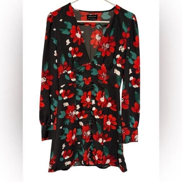 Urban Outfitters Dresses & Skirts - Urban Outfitters Michelle Dress Plunging Neckline Floral Red Black Size Small
